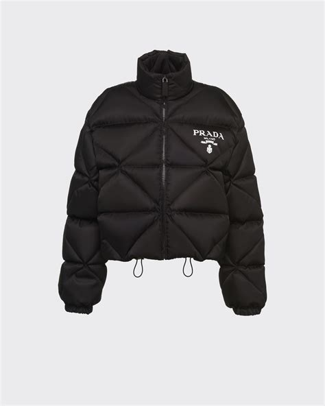 prada re-nylon gabardine cropped down jacket|Black Re.